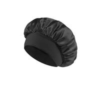 Satin Bonnets Night Sleeping Cap Shower Cap Large Elastic Wide Soft Band Colorful Silk Hat For Curly Hair Care Beauty Makeup For Women(Black)
