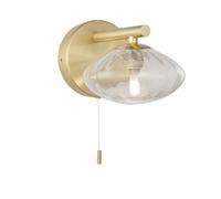 Satin Brass Bathroom Wall Light & Ribbed Glass Shade - IP44 Rated Modern Sconce