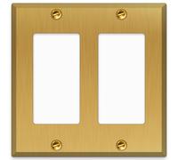 Satin Brass Rocker Switch Wall Plate, 1-Gang, Standard Size, Heavy-Duty Metal, GFCI/Rocker Outlet Cover, UL Listed Decorative Light Switch Cover, Made in USA, Screw Mount, Satin Finish (1, 2-Gang)