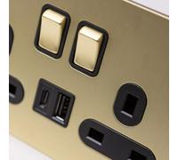 Satin Brass Straight Knurled Switches and Sockets (1 GANG 2 WAY) (Double 13A socket with USB A & C)
