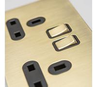 Satin Brass Straight Knurled Switches and Sockets (double 13A switched socket)