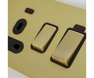 Satin Brass Straight Knurled Switches and Sockets | Screwless Front Plate (45A Cooker Switch)