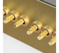 Satin Brass Straight Knurled Switches and Sockets | Screwless Front Plate (6 Gang Switch 146X88)