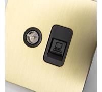 Satin Brass Straight Knurled Switches and Sockets | Screwless Front Plate (TV & RJ45)