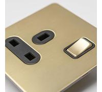Satin Brass Straight Knurled Switches and Sockets (single 13A switched socket)