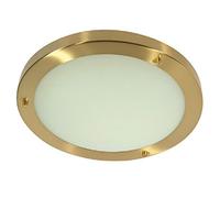 Satin Brass & White Frosted Glass Bathroom Round Flush Ceiling Light 305mm | 2 x SES E14 Candle Lamp Bulbs Required (Not Included) | IP44 Rated | Suitable for Outdoor Use