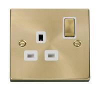 Satin / Brushed Brass 1 Gang 13A DP Ingot Switched Plug Socket SE Home Gold One Size