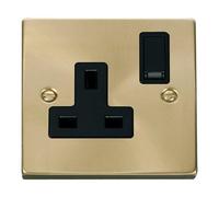 Satin / Brushed Brass 1 Gang 13A DP Switched Plug Socket SE Home Gold One Size