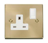Satin / Brushed Brass 1 Gang 13A DP Switched Plug Socket SE Home Gold One Size