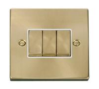 Satin / Brushed Brass 10A 3 Gang 2 Way Ingot Light Switch - White Trim - Se Home