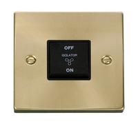 Satin / Brushed Brass 10A 3 Pole Fan Isolation Switch - Black Trim - Se Home