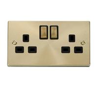 Satin / Brushed Brass 2 Gang 13A DP Ingot Twin Double Switched Plug Socket SE Home Gold One Size