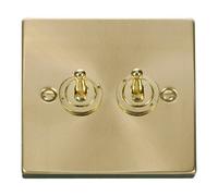 Satin / Brushed Brass 2 Gang 2 Way 10Ax Toggle Light Switch - Se Home