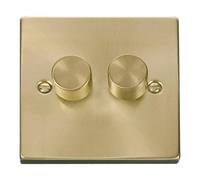 Satin / Brushed Brass 2 Gang 2 Way LED 100W Trailing Edge Dimmer Light Switch SE Home Gold One Size