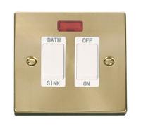 Satin / Brushed Brass 20A Dp Sink/bath Switch - White Trim - Se Home