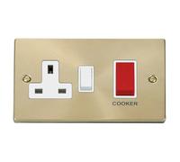 Satin / Brushed Brass Cooker Control 45A With 13A Switched Plug Socket SE Home Gold One Size