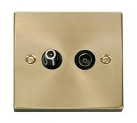 Satin / Brushed Brass Satellite & Coaxial Socket 1 Gang - Black Trim - Se Home