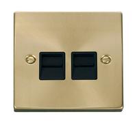 Satin / Brushed Brass Secondary Telephone Twin Socket - Black Trim - Se Home