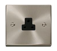 Satin / Brushed Chrome 1 Gang 2A Round Pin Socket - Black Trim - Se Home