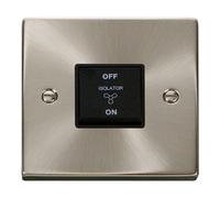 Satin / Brushed Chrome 10A 3 Pole Fan Isolation Switch - Black Trim - Se Home