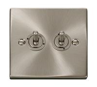 Satin / Brushed Chrome 2 Gang 2 Way 10Ax Toggle Light Switch - Se Home