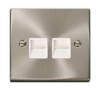 Satin / Brushed Chrome Master Telephone Twin Socket SE Home Metallic Silver One Size