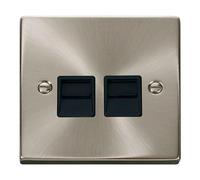 Satin / Brushed Chrome Master Telephone Twin Socket SE Home Metallic Silver One Size