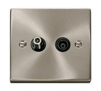 Satin / Brushed Chrome Satellite And Isolated Coaxial 1 Gang Socket - Black Trim - Se Home