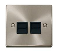 Satin / Brushed Chrome Secondary Telephone Twin Socket - Black Trim - Se Home