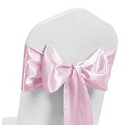 Satin Chair Sash WIDER FULLER BOWS Chair Sashes Bow Back Tie Ribbon Wedding Banquet Decoration (Baby Pink, 50)