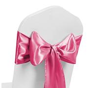 Satin Chair Sash WIDER FULLER BOWS Chair Sashes Bow Back Tie Ribbon Wedding Banquet Decoration (Hot Pink, 100)