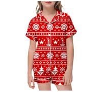 Satin Christmas Outfit Set for Girls Festive Two Piece Loungewear with Classic Button Down Top and Comfortable Shorts Jumper 6-7Boys Elf CostumeElf Costume GirlsBaby Girl Clothes