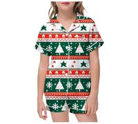 Satin Christmas Outfit Set for Girls Festive Two Piece Loungewear with Classic Button Down Top and Comfortable Shorts Jumper 6-7Boys Elf CostumeElf Costume GirlsBaby Girl Clothes