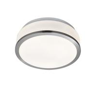 Satin Chrome Bathroom Modern Round Flush Light with Glass Shade 280mm