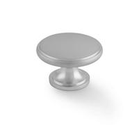Satin Chrome Cabinet Knob Solid Brass Traditional Classic 38mm Round Kitchen Cupboard Door & Drawer Pull Silver Shaker Handle