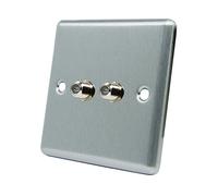 Satin Chrome Classical 2 Gang Sky Socket - Twin F Type Socket for Satellite Outlets