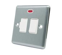 Satin Chrome Classical Switched Fused Spur w/Neon White Insert Plastic Rocker Switch - 13 Amp Switched Fused Connection Unit with Neon Indicator