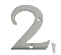Satin Chrome Door Number 2, 75mm 3 Inch Screw-On Front Door Numeral