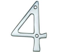 Satin Chrome Door Number 4 - 75mm Height 4mm Depth House Numeral Plaque