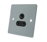 Satin Chrome Flat Round Pin 5 Amp Socket Black Insert - 5A 1 Gang Round Pin Unswitched Plug Socket