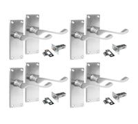 Satin Chrome Scroll Door Handle Set - Victorian Style Internal & External Lever Door Handles with Backplate 118mm x 42mm Sets 4 (4 Pair of Latch Handles + Tubular Latch)