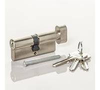 Satin Chrome Thumb Turn Euro Cylinder Lock, Euro Door Barrel Lock Supplied with 3 Keys. Increased Security with Anti-Drill & Anti-Pick Protection. Door Lock with 3X Keys Suitable for All Door Types