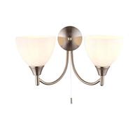 Satin Chrome Twin E14 Dimmable Pull Cord Switch Wall Light Uplighter