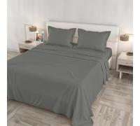 Satin Cloe Maxi Bed Set, 100% Cotton, Made in Italy - Sheet Set, 2 Pillowcases with Frill, Top Sheet 260 x 300 cm, Bottom Sheet 180 x 200 cm - Dark Grey