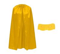 Satin Costume Cape with Mask for Kids and Adults 140 cm, Superhero Cape with Mask Halloween Cosplay Carnival with Adjustable Ribbon Unisex (Yellow)