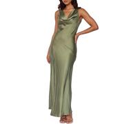 Satin Cowl Neck Sleeveless Backless Maxi Wedding Guest Dress Silk Open Back Tie Back Prom Formal Dresses for Women 2025, Olive, S