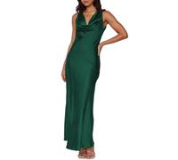 Satin Cowl Neck Sleeveless Backless Maxi Wedding Guest Dress Silk Open Back Tie Back Prom Formal Dresses for Women 2025, Emeralds, XS