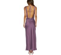 Satin Cowl Neck Sleeveless Backless Maxi Wedding Guest Dress Silk Open Back Tie Back Prom Formal Dresses for Women 2025, Purple, M