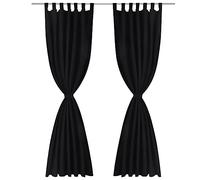 Satin Curtains, 2-Piece 140 x 175 cm, Black, Opaque with Loops and Ruffle Tape, Ideal for Living Room, Bedroom, Children's Room, Modern Privacy and Darkening