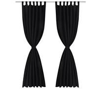 Satin Curtains 2-Piece 140 x 225 cm Black with Loops and Ties, Opaque, Darkening, Insulating, for Living Room, Bedroom, Children's Room, Kitchen, Window, Balcony Door